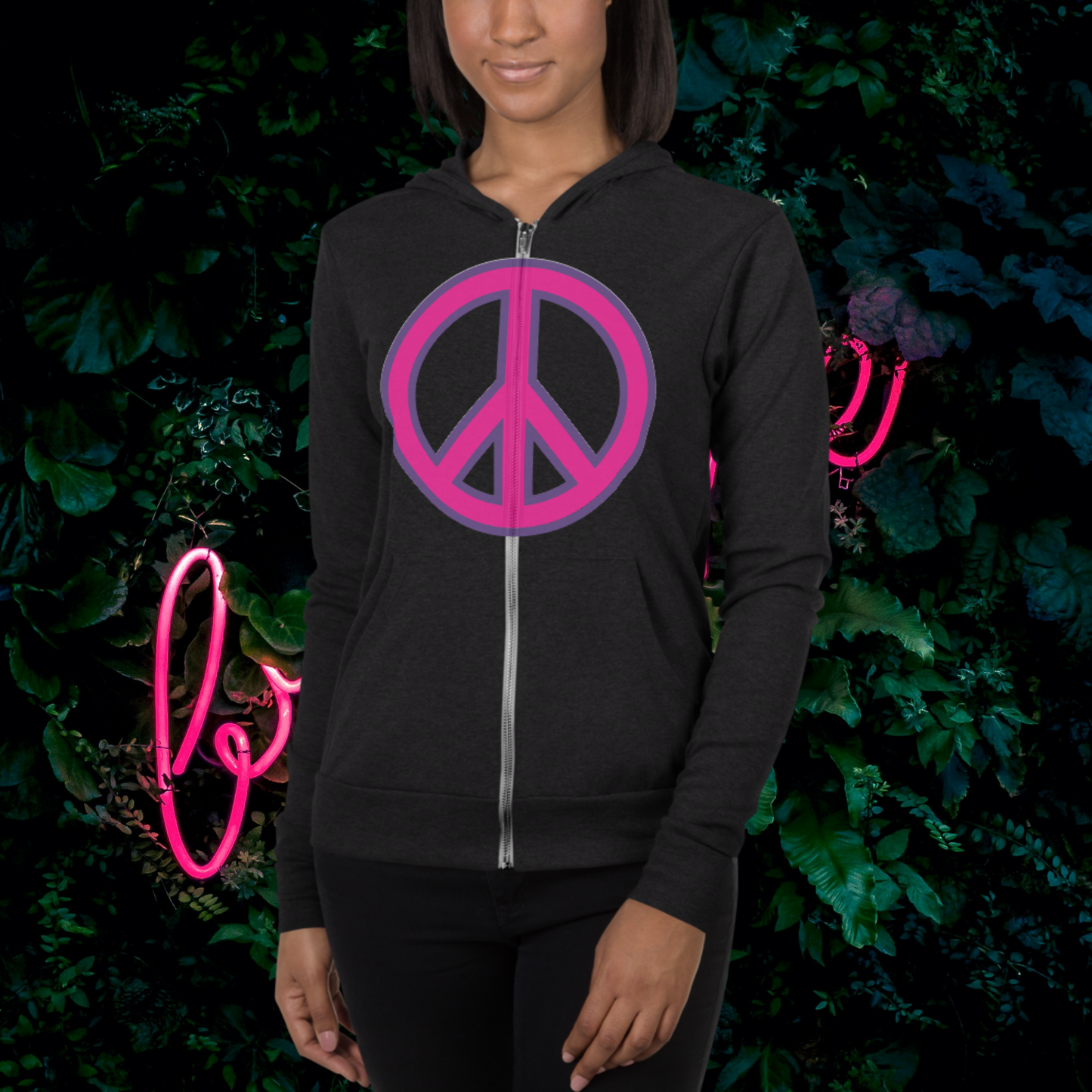 "PEACE" Unisex Lightweight Zip Hoodie (Pink Theme)