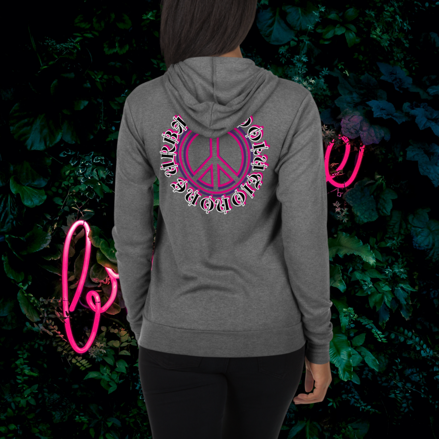 "PEACE" Unisex Lightweight Zip Hoodie (Pink Theme)