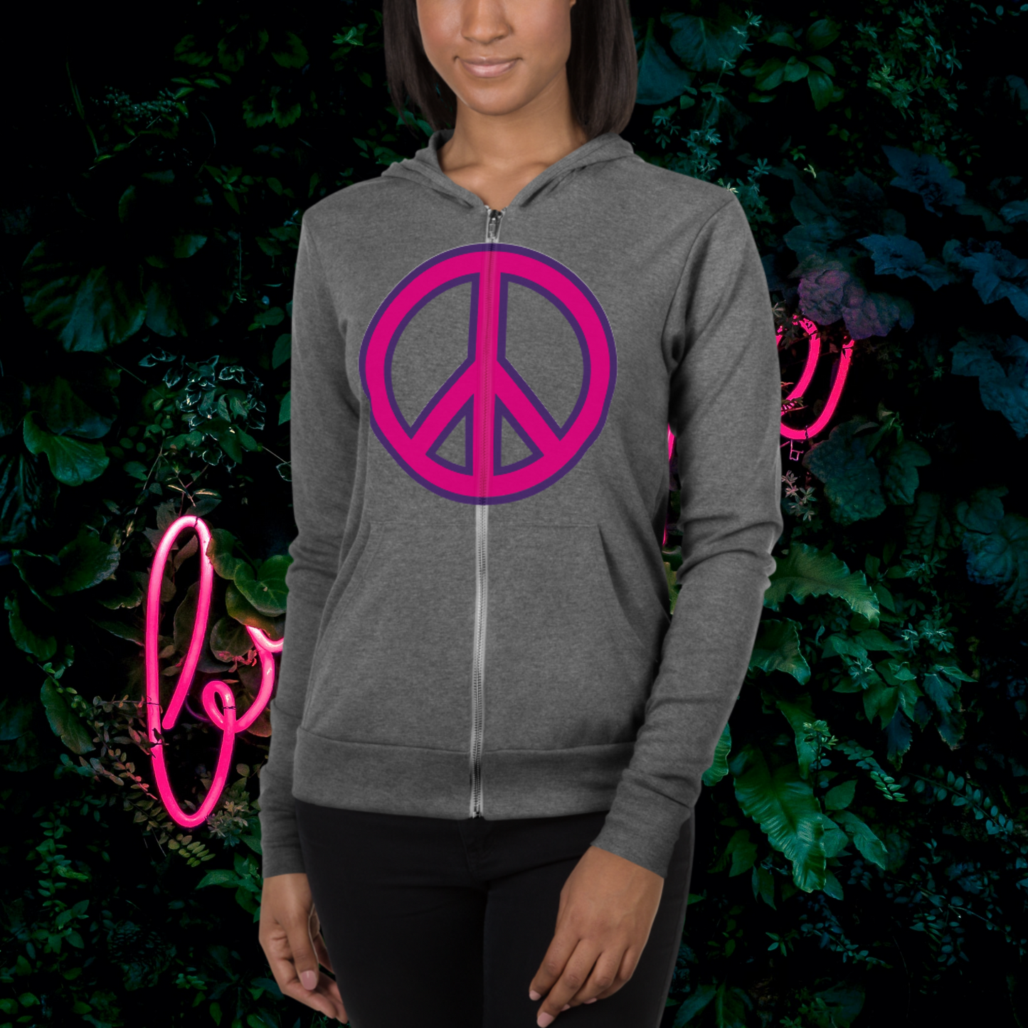 "PEACE" Unisex Lightweight Zip Hoodie (Pink Theme)