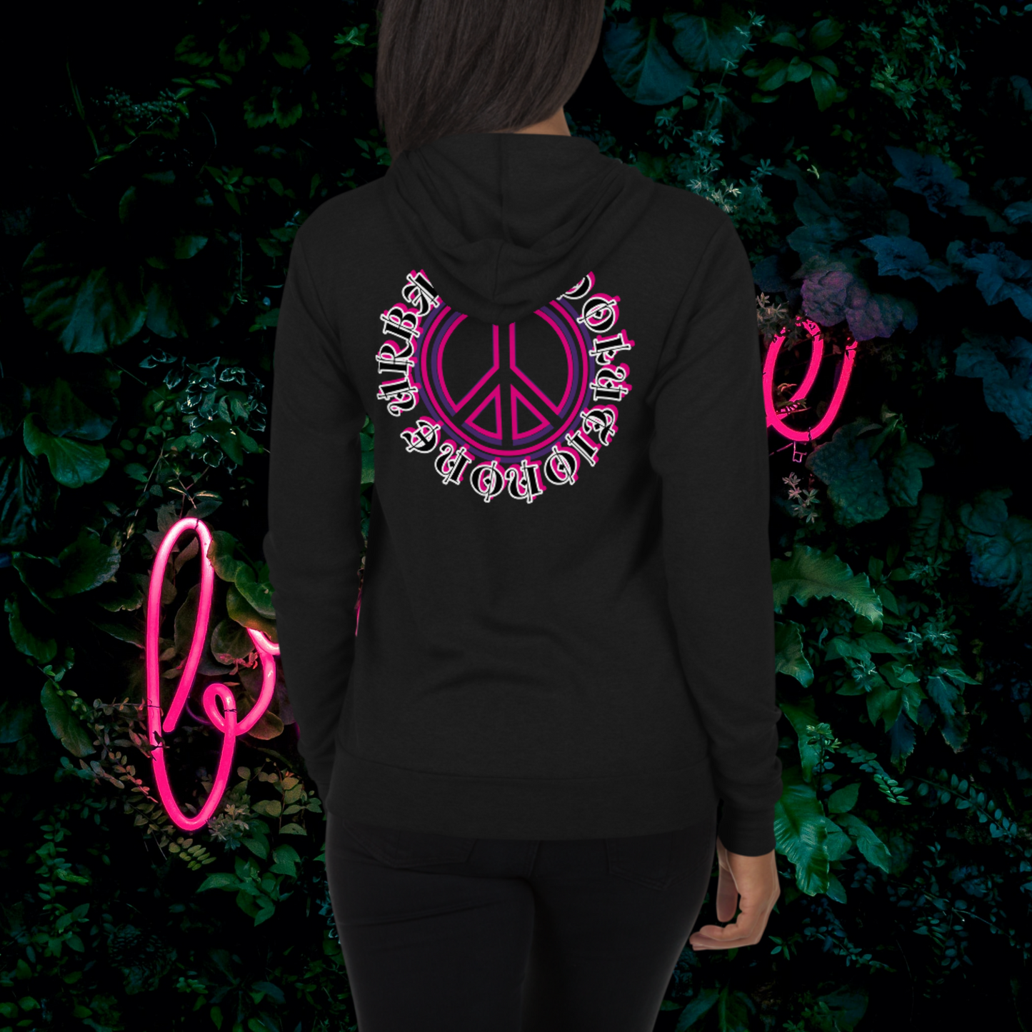 "PEACE" Unisex Lightweight Zip Hoodie (Pink Theme)