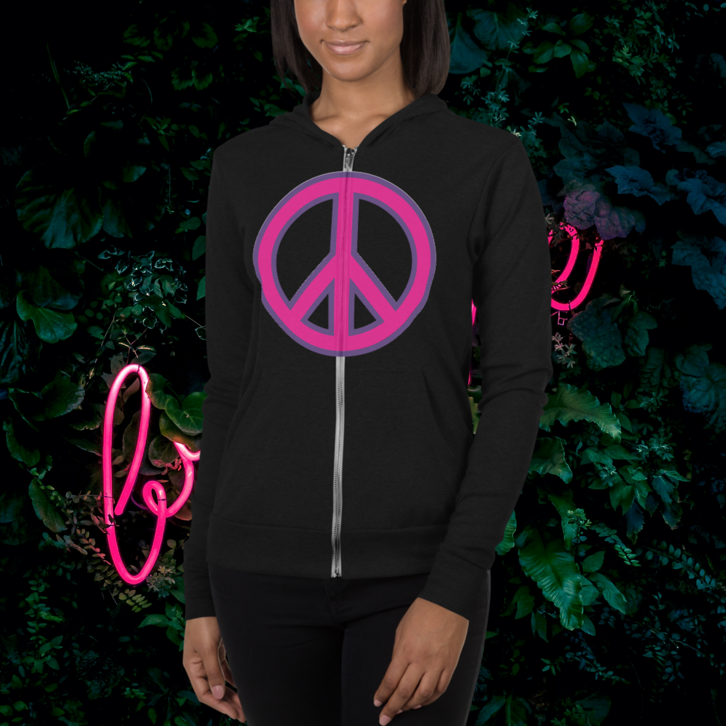 "PEACE" Unisex Lightweight Zip Hoodie (Pink Theme)